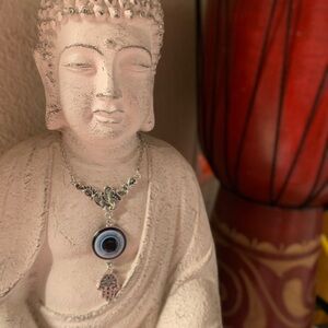 Blue Evil Eye Silver-toned Charm Necklace